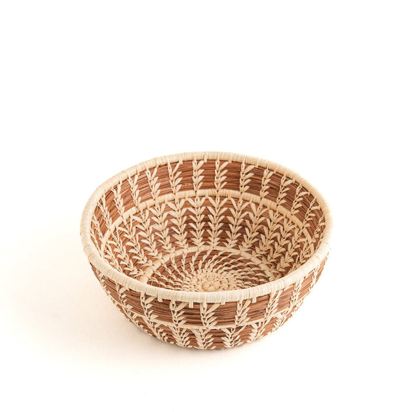 Small round pine needle bowl with raffia