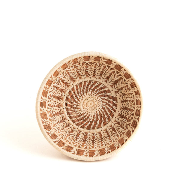 Small round pine needle bowl with raffia