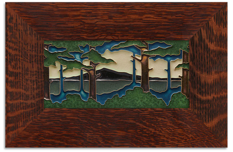 Framed Motawi ceramic tile with summer pine landscape design
