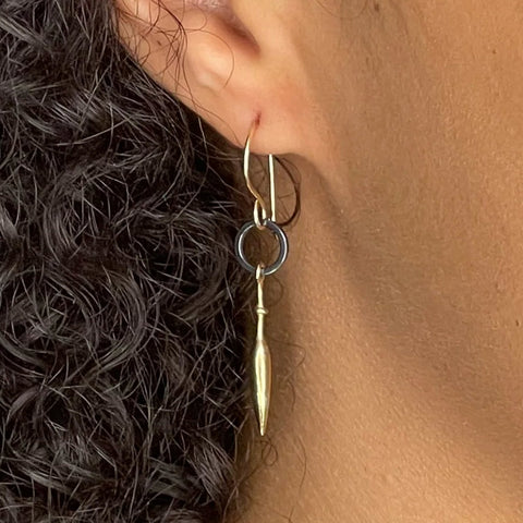 Earring black w gold spike by Suzanne Q Evon