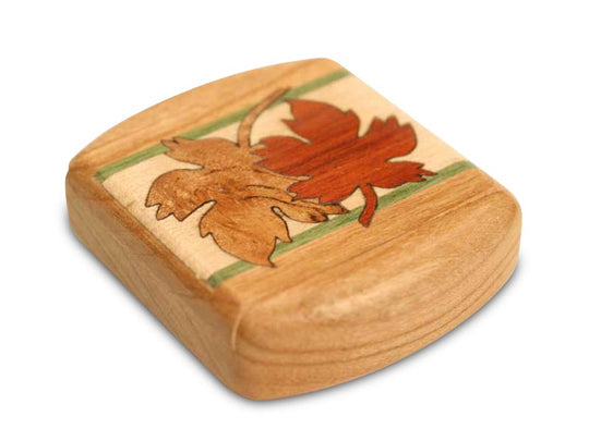Tiny flat storage box in mixed woods, maple leaf design