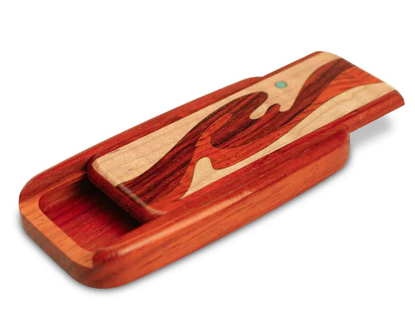 Small flat storage box in mixed woods, wave inlay