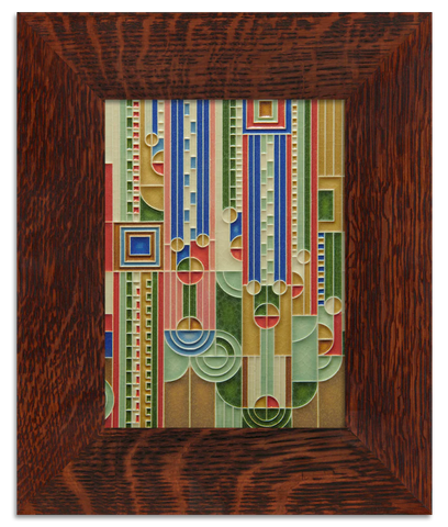Framed Motawi tile of Frank Lloyd Wright Saguaro, rainbow colorway