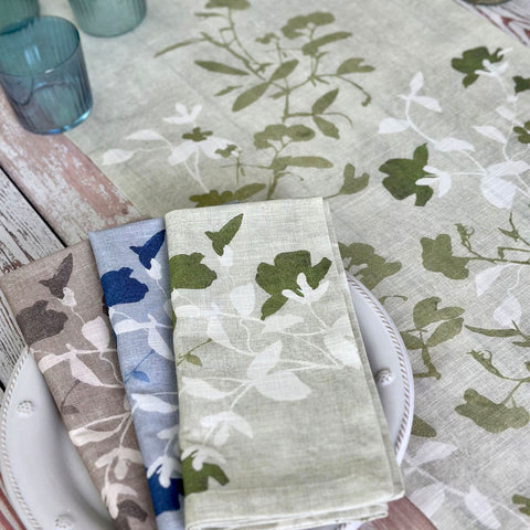 Bodrum Silhouette 100% cotton napkins and runners in floral prints