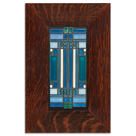 Framed Motawi Tile of Frank Lloyd Wright skylight, turquoise