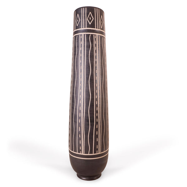 Tall ceramic vase with geometric markings