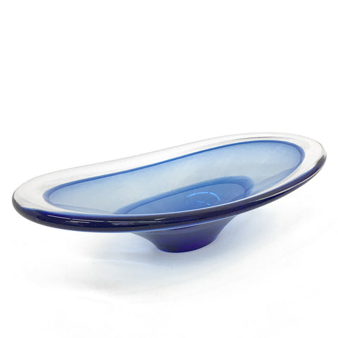 Modern oval centerpiece glass bowl in blues by Richard Glass