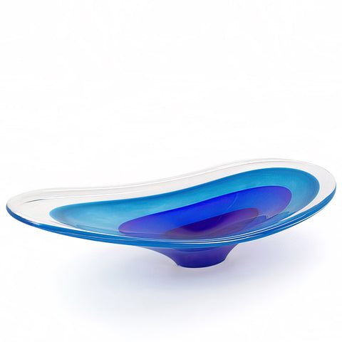 Modern oval centerpiece glass bowl in blues by Richard Glass