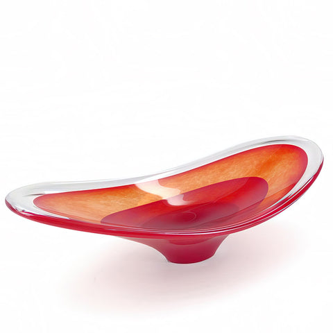 Modern oval centerpiece glass bowl in reds by Richard Glass