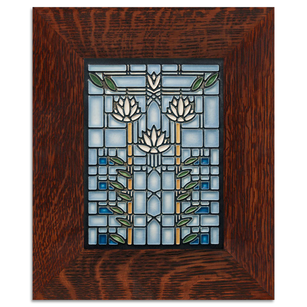 Framed Motawi tile of Frank Lloyd Wright waterlilies