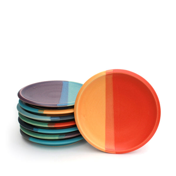 Modern 3-tone ceramic dessert plates in assorted hues