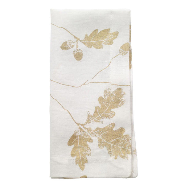 Bodrum Acorn 100% linen metallic print napkins and runners