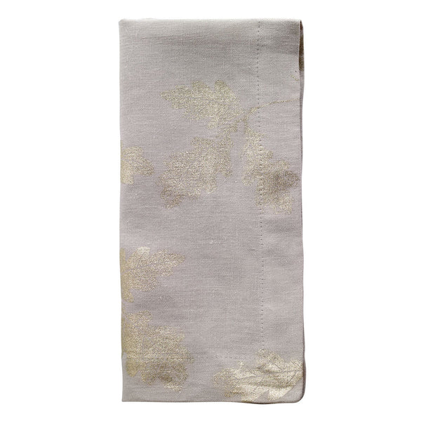 Bodrum Acorn 100% linen metallic print napkins and runners