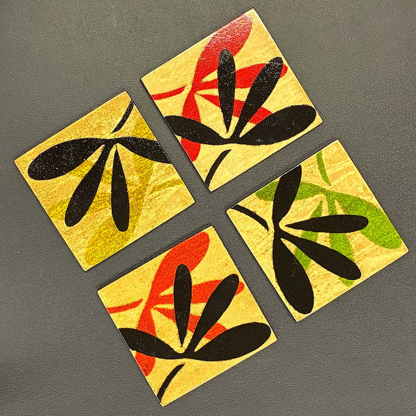Hand-painted floral coasters from Brazil, set of 4