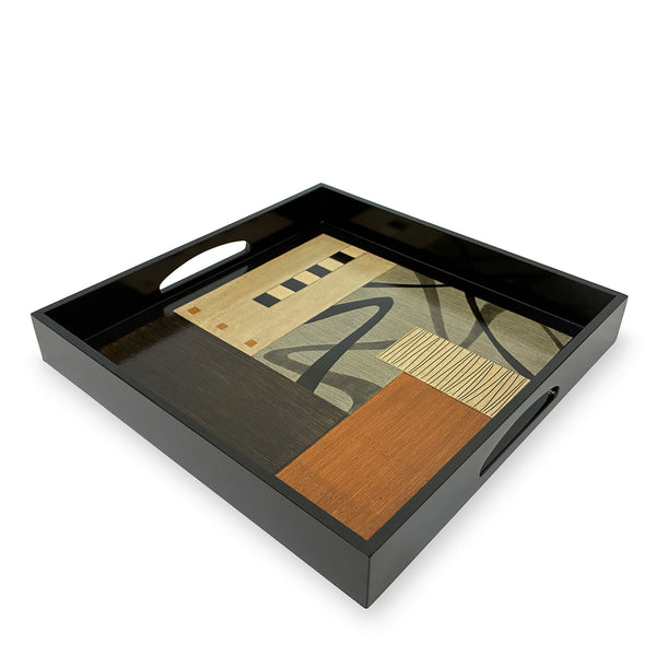 Hand-painted Brazilian wood tray, 16" x 16"