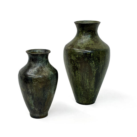 Heavy cast bronze vases with antique patina