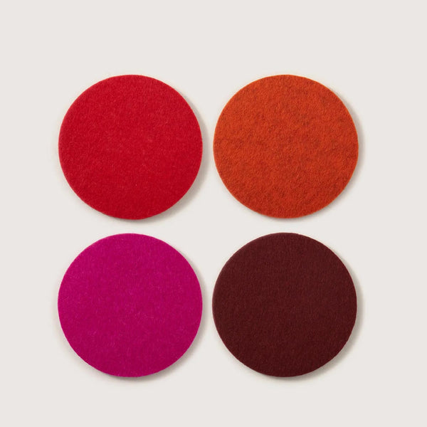 Merino wool felt round coasters, Bordeaux, set of 4