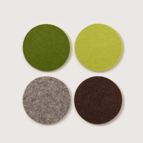 Merino wool felt round coasters, Forest, set of 4