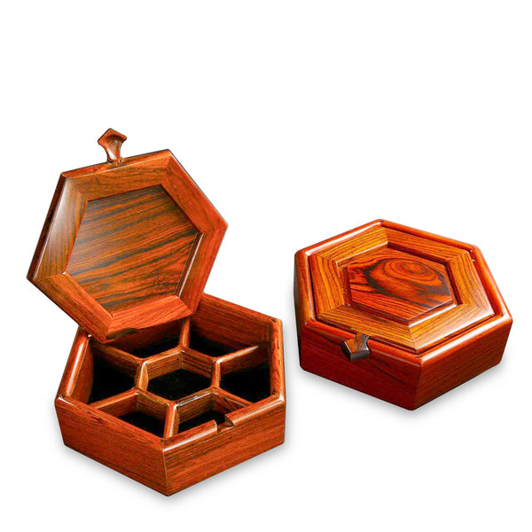 Handcrafted cocobolo wood hexagonal box