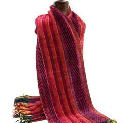 p340894_2_800.jpg Verloop Chenille Landscape Long Scarf Wrap Golden Olive & Wine Red 76” x 14” main image 1
