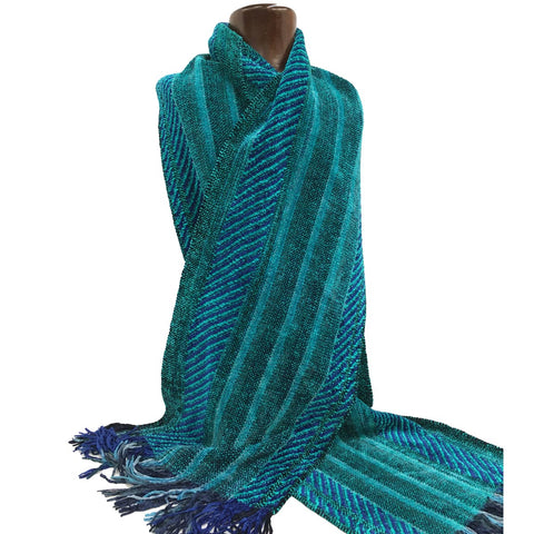 Warm, luxurious 100% viscose chenille scarf, Sea Breeze