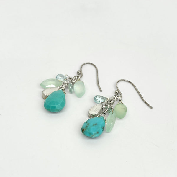 Philippa Roberts earrings silver and blue-green gemstones cluster