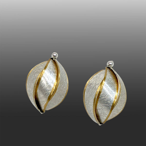 Earrings, 3 ribbon sterling silver with vermeil edges