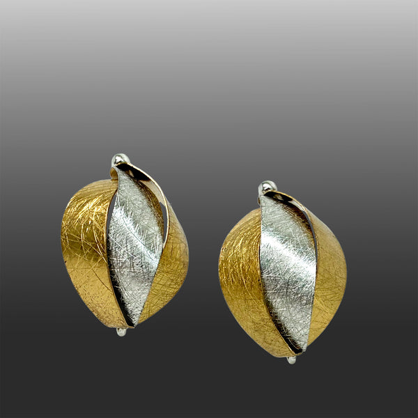 Earrings, 3 ribbons sterling silver and gold vermeil