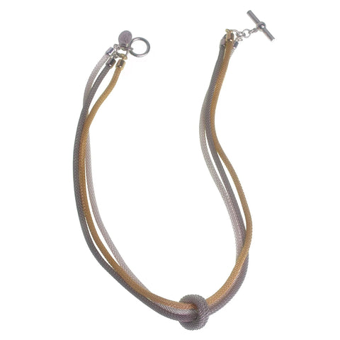 Three-strand mesh necklace with ring