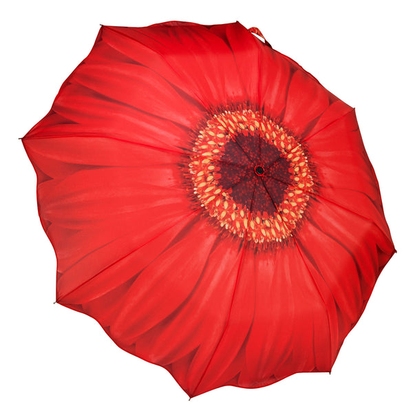 Umbrella, red daisy design, automatic wind-resistant