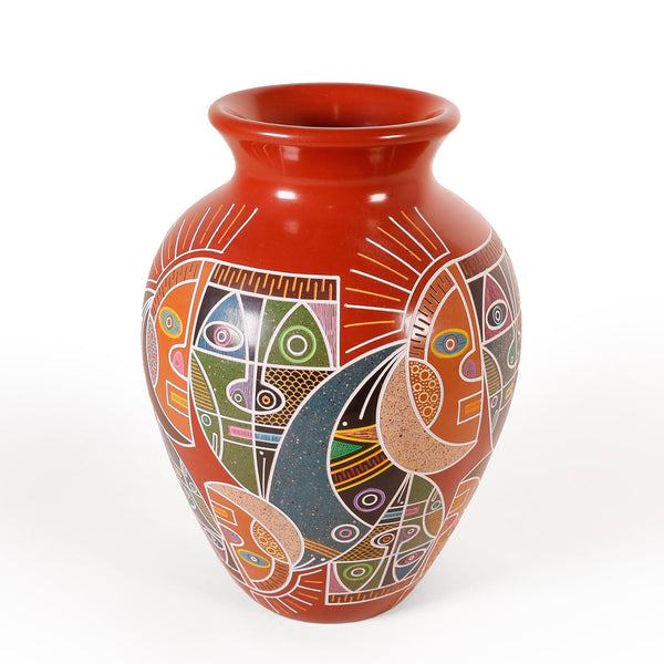 Ceramic vessels with modern engraved design, set of 2