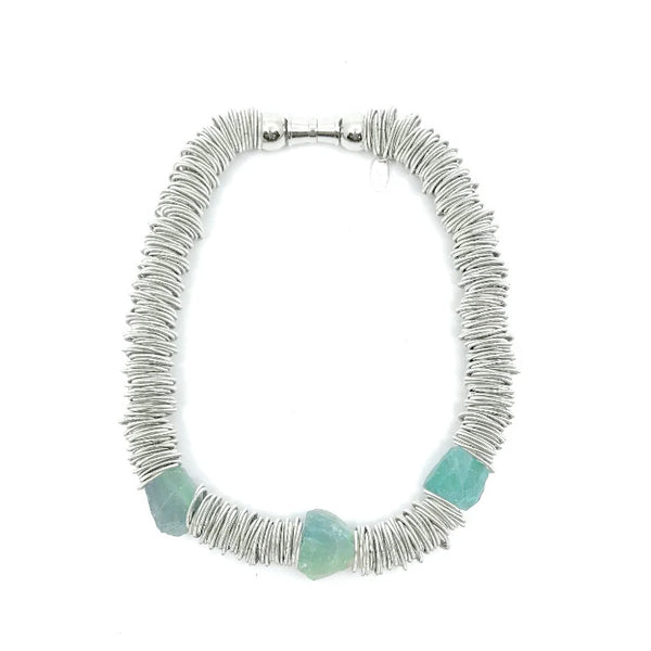 Necklace with wire silver rings and fluorite stones