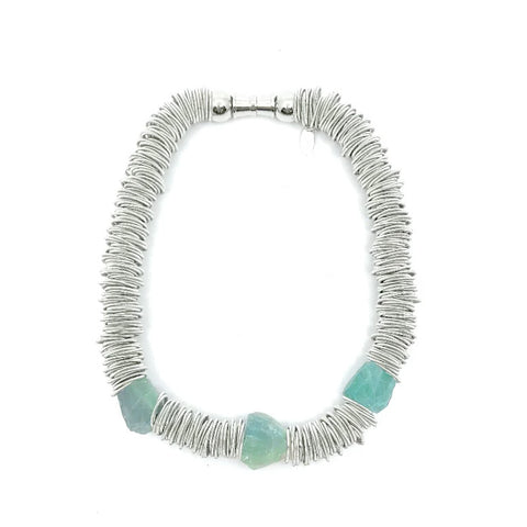 Necklace with wire silver rings and fluorite stones