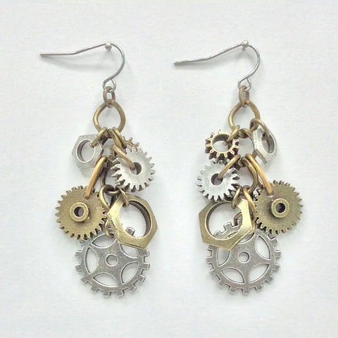 Steampunk gear cluster earrings