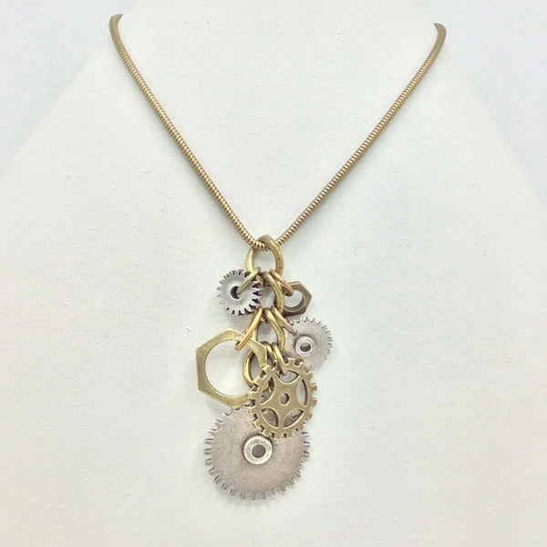 Steampunk gear cluster necklace