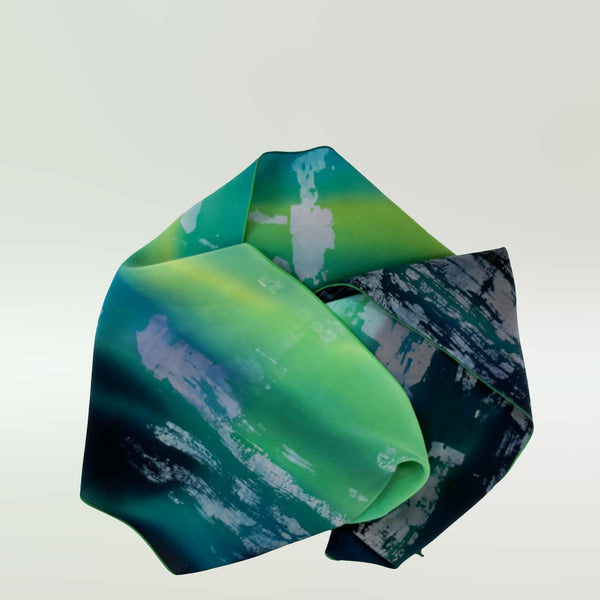 Hand-painted abstract art silk scarf, teal/green