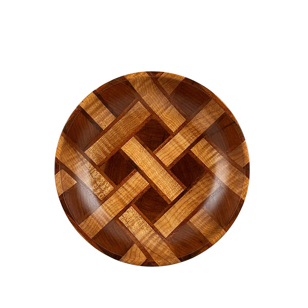 Small decorative wood bowl with basketweave design