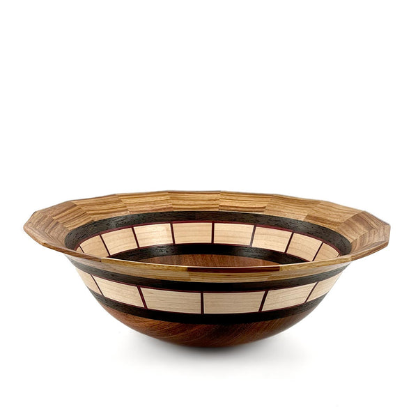 One-of-a-kind fluted centerpiece bowl in exotic woods