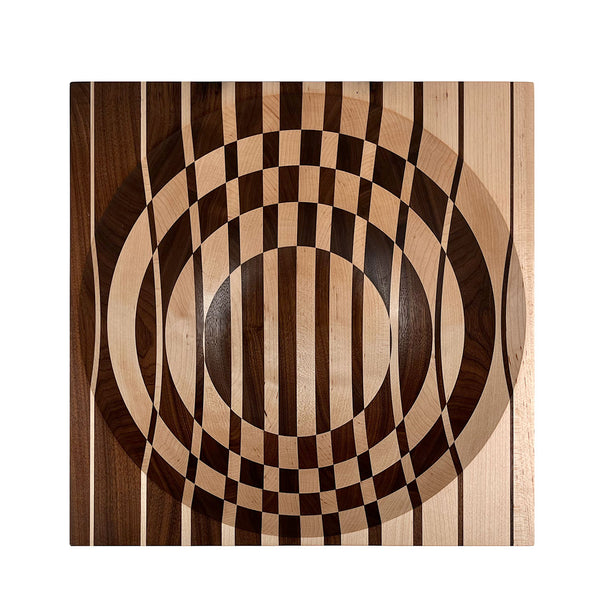 Modern art square centerpiece bowl in contrasting wood grid pattern