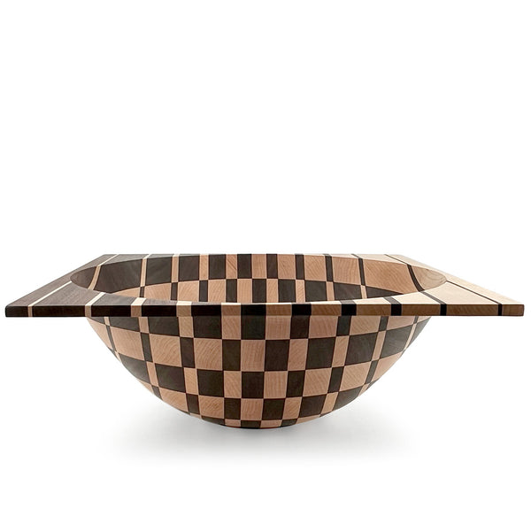 Modern art square centerpiece bowl in contrasting wood grid pattern