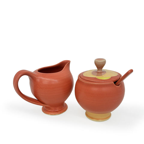 Modern ceramic sugar & creamer set with ceramic spoon