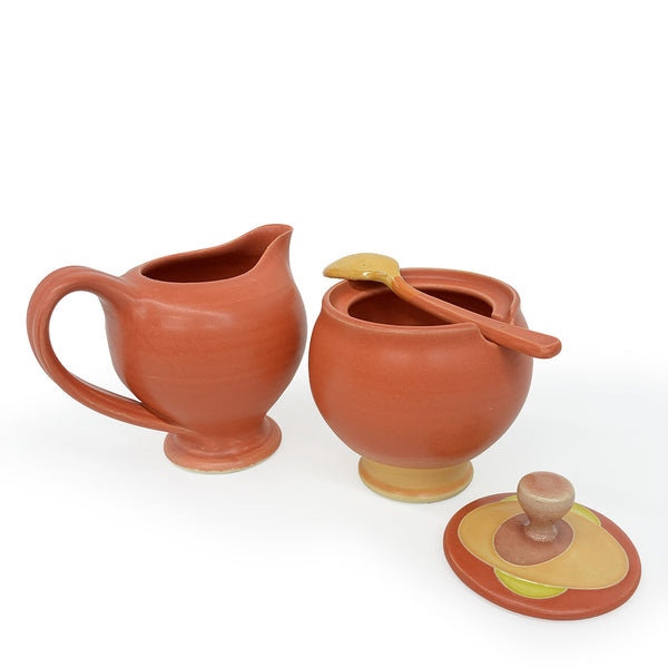 Modern ceramic sugar & creamer set with ceramic spoon