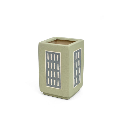 Modern hand-painted small ceramic vase, square body