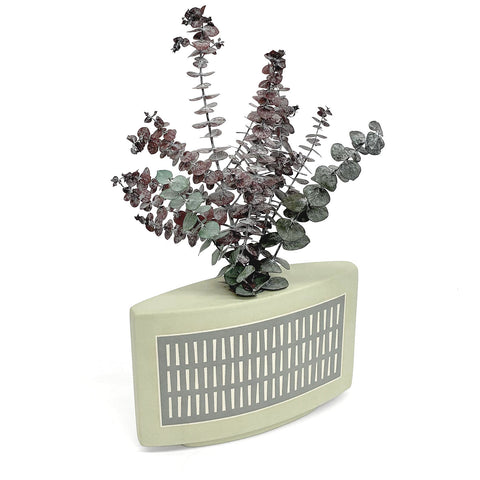 Modern hand-painted low wide ceramic vase, elliptical body