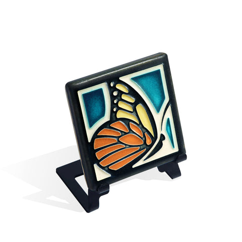 Motawi ceramic tile, butterfly, turquoise 4x4"