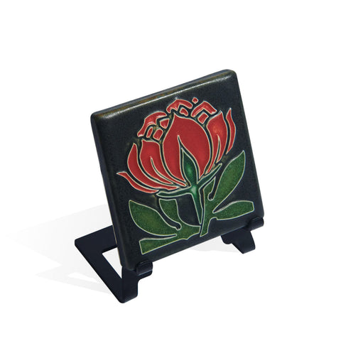 Motawi ceramic tile, peony bloom, red 4x4"