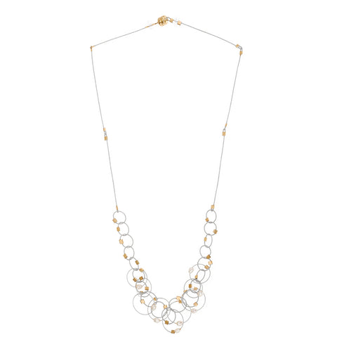 Vertigo mini circles necklace, pearls on silver with gold hardware by Meghan Patrice Riley