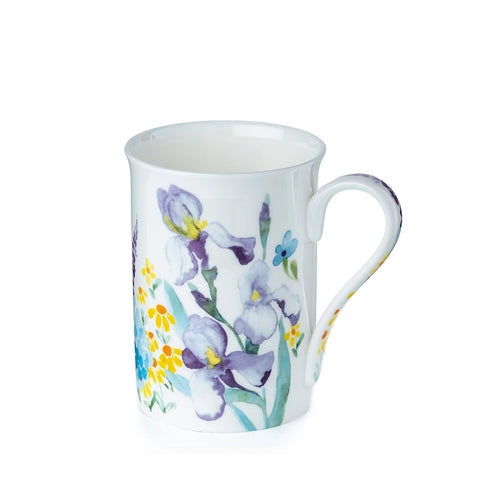 Bone China Tea Mug with Infuser, Blue Floral Design