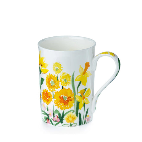 Bone china coffee or tea mug, yellow botanical watercolor design