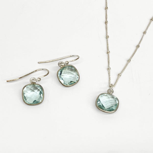 Set: Necklace & earrings, silver & hydro quartz cushion